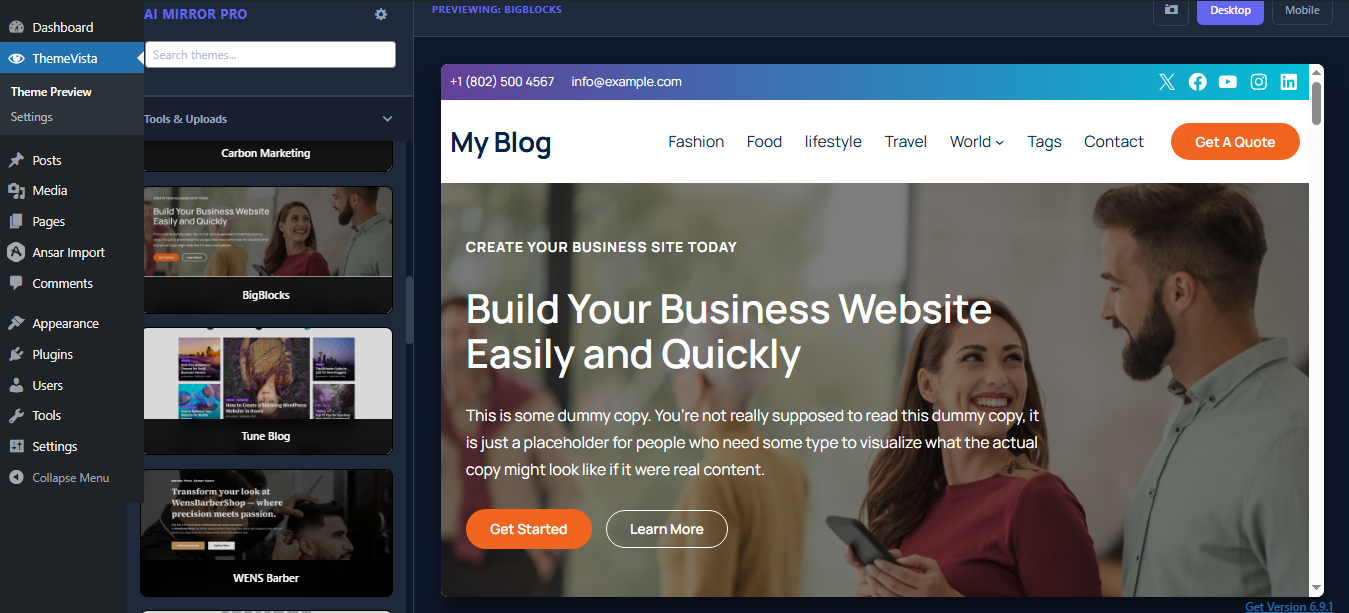 Real themeEye plugin interface